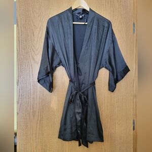 Victorias Secret Black Satin robe lingerie cover Size XS